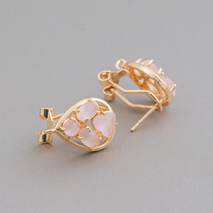 13x16mm Cat Eye Cabochon Drop Drop Latón Cerrado Stud Pendientes Base 5 Pares Oro Rosa