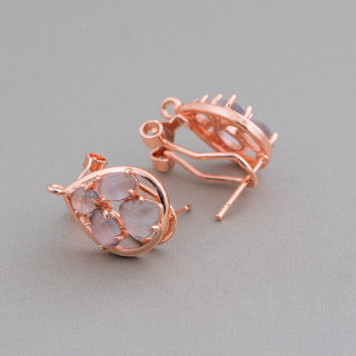 13x16mm Cat Eye Cabochon Drop Drop Geschlossen Messing Ohrstecker Basis 5 Paar Rose Gold Grau