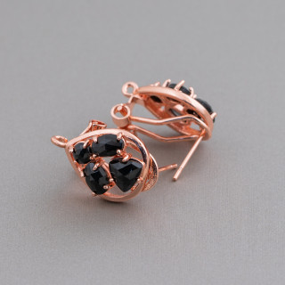 13x16mm Cat Eye Cabochon Drop Closed Stud Pendientes de latón Base 5 pares Oro rosa Negro