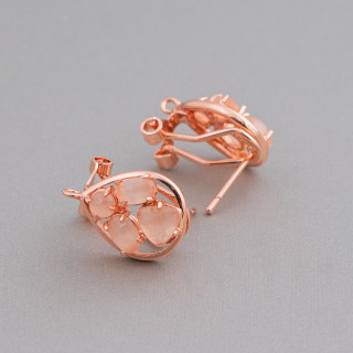 Brass Closed Stud Earring Base Drop with Cat's Eye Cabochon Set 13x16mm 5 Pairs Rose Gold Peach