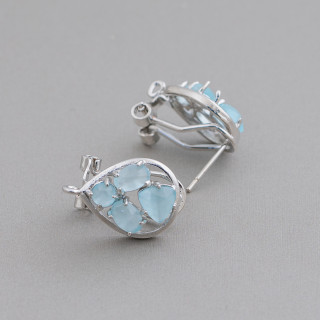 13x16mm Cat Eye Cabochon Drop Closed Stud Pendientes de latón Base 5 pares Rodio plateado Aqua