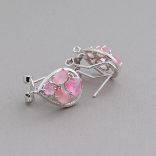13 x 16 mm Cat Eye Cabochon Drop Drop Geschlossene Messing-Ohrstecker Basis 5 Paar rhodinierte Fuchsia