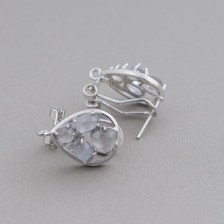 13x16mm Cat Eye Cabochon Goutte Goutte Fermé Laiton Boucles D'oreilles Base 5 Paires Plaqué Rhodium Gris