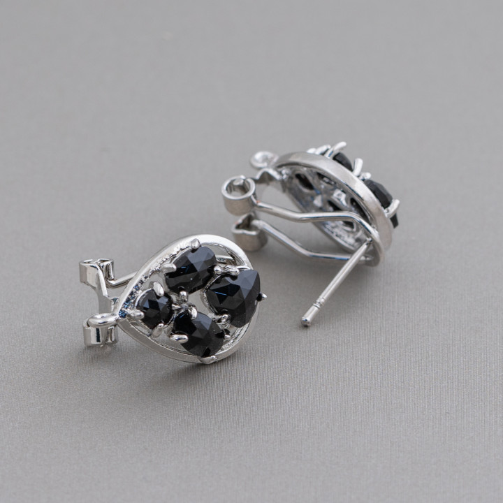 Ορειχάλκινο Σκουλαρίκι Βάση Κλειστό Stud Drop με Cat's Eye Cabochon Σετ 13x16mm 5 Ζεύγη Μαύρο Επιμεταλλωμένο