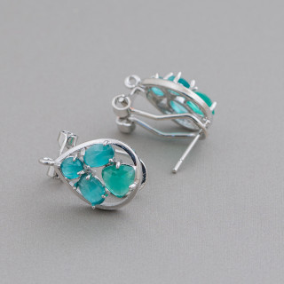 13x16mm Cat Eye Cabochon Goutte Goutte Fermé Laiton Boucles D'oreilles Base 5 Paires Vert Rhodium