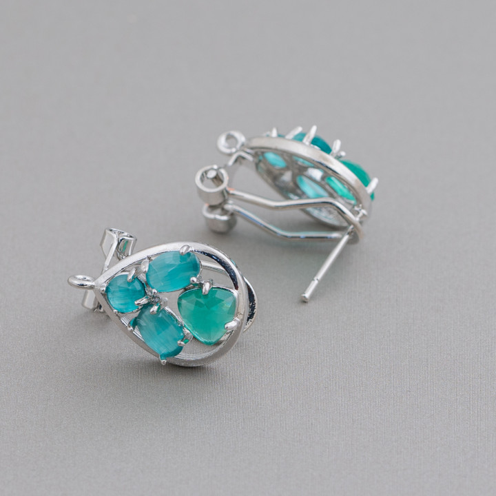 13x16mm Cat Eye Cabochon Goutte Goutte Fermé Laiton Boucles D'oreilles Base 5 Paires Vert Rhodium