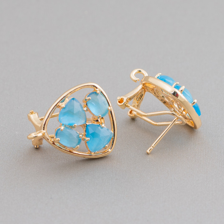 Boucles d'Oreilles Fermées en Laiton Base Plectre Avec Set Cat Eye Cabochon 16.5mm 5 Paires