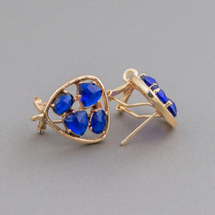 Pendientes de pasador de latón con pasador cerrado Base de plectro con juego de cabujón de ojo de gato 16,5 mm 5 pares azul dora