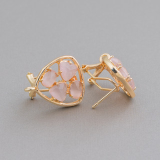 Clous d'oreilles en laiton à broche fermée Plectre de base avec cabochon oeil de chat 16,5 mm 5 paires de poudre dorée