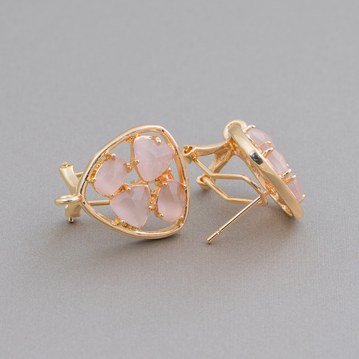 Clous d'oreilles en laiton à broche fermée Plectre de base avec cabochon oeil de chat 16,5 mm 5 paires de poudre dorée