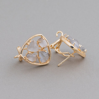 Clous d'oreilles en laiton à broche fermée Plectre de base avec cabochon oeil de chat 16,5 mm 5 paires gris doré