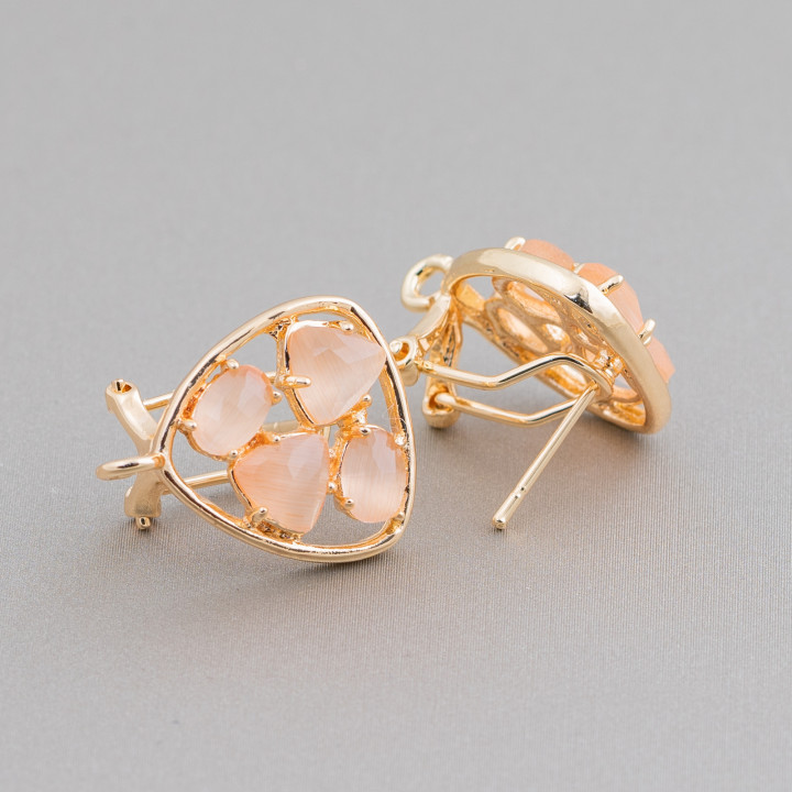 Clous d'oreilles en laiton à broche fermée Plectre de base avec cabochon oeil de chat 16,5 mm 5 paires pêche dorée