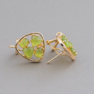 Clous d'oreilles en laiton à broche fermée Plectre de base avec cabochon oeil de chat 16,5 mm 5 paires Or vert acide