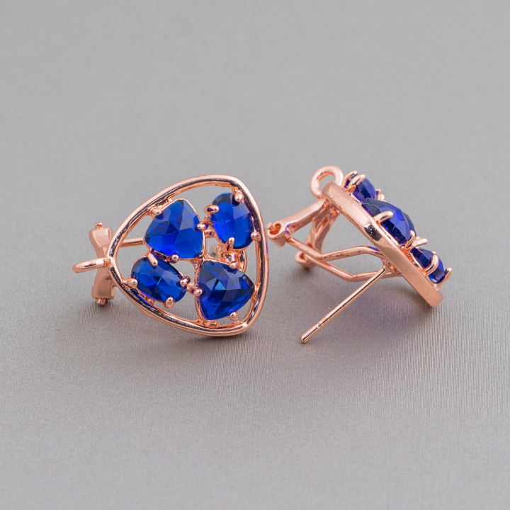 Aretes cerrados de latón con base de púa con juego de cabujones de ojo de gato de 16,5 mm, 5 pares de oro rosa y azul