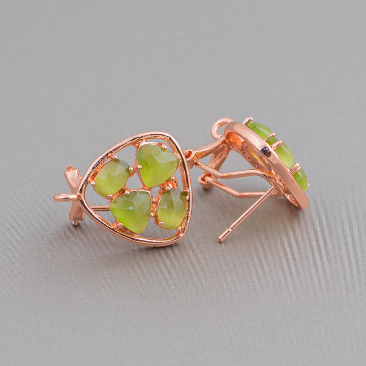 Aretes de latón con pasador cerrado Base plectro con juego de cabujones de ojo de gato 16.5 mm 5 pares de oro rosa verde Aci