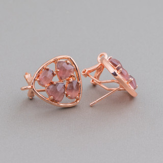 Ορειχάλκινο σκουλαρίκι Βάση Κλειστό Stud Pick with Cat's Eye Cabochon Σετ 16,5mm 5 ζεύγη Ροζ χρυσό κρασί
