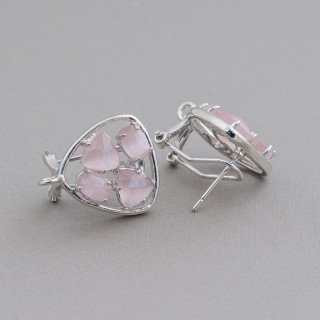 Ορειχάλκινο σκουλαρίκι Βάση κλειστό Stud Pick with Cat's Eye Cabochon Σετ 16,5 χιλιοστών 5 ζεύγη Ρόδιο σε σκόνη