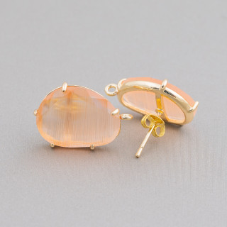 Base de aretes de latón con ojo de gato facetado de 14,5x18 mm, 6 pares, melocotón dorado