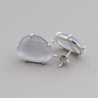 Base Per Orecchini Di Ottone A Perno Con Occhio Di Gatto Sfaccettato 14,5x18mm 6 Paia Rodiato Grigio