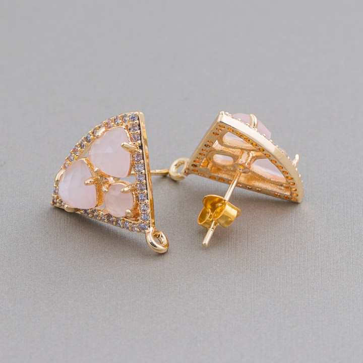 Base Per Orecchini Di Ottone A Perno Triangolo Con Cabochon Di Occhi Di Gatto Incastonati 18x15mm 5 Paia