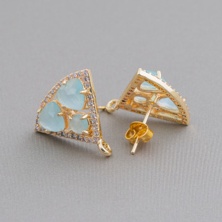 18x15mm Cat Eye Cabochon Triangle Laiton Boucles D'oreilles Base 5 Paires Doré Aqua