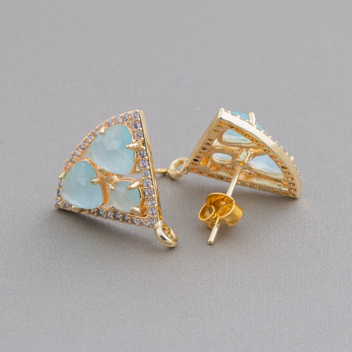 18x15mm Cat Eye Cabochon Triangle Laiton Boucles D'oreilles Base 5 Paires Doré Aqua