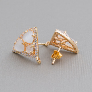 18x15mm Ensemble Cat Eye Cabochon Triangle Laiton Boucles d'Oreilles Base 5 Paires Doré Blanc