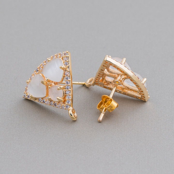 18x15mm Ensemble Cat Eye Cabochon Triangle Laiton Boucles d'Oreilles Base 5 Paires Doré Blanc