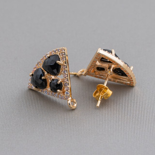 18x15mm Cat Eye Cabochon Triángulo Latón Stud Pendientes Base 5 Pares Dorado Negro