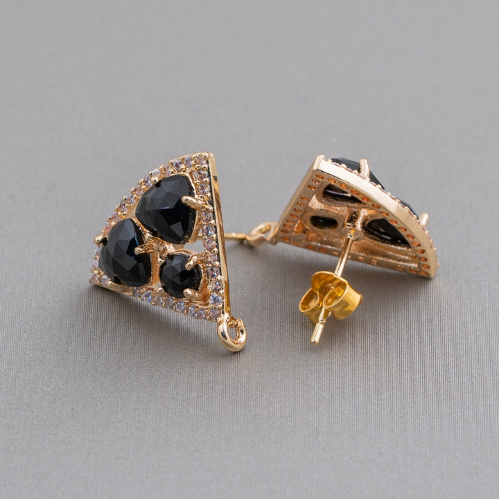 18x15mm Set Cat Eye Cabochon Triangle Laiton Boucles d'Oreilles Base 5 Paires Doré Noir