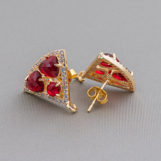 Cabochon Oeil de Chat Triangle Laiton Clous d'Oreilles Base 18x15mm 5 Paires Doré Rouge