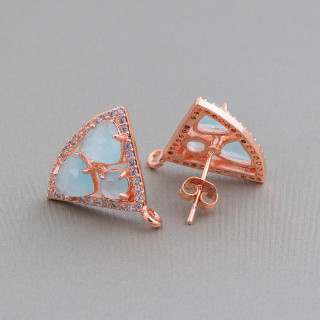 18x15mm Set Cat Eye Cabochon Triangle Laiton Boucles d'Oreilles Base 5 Paires Or Rose Aqua
