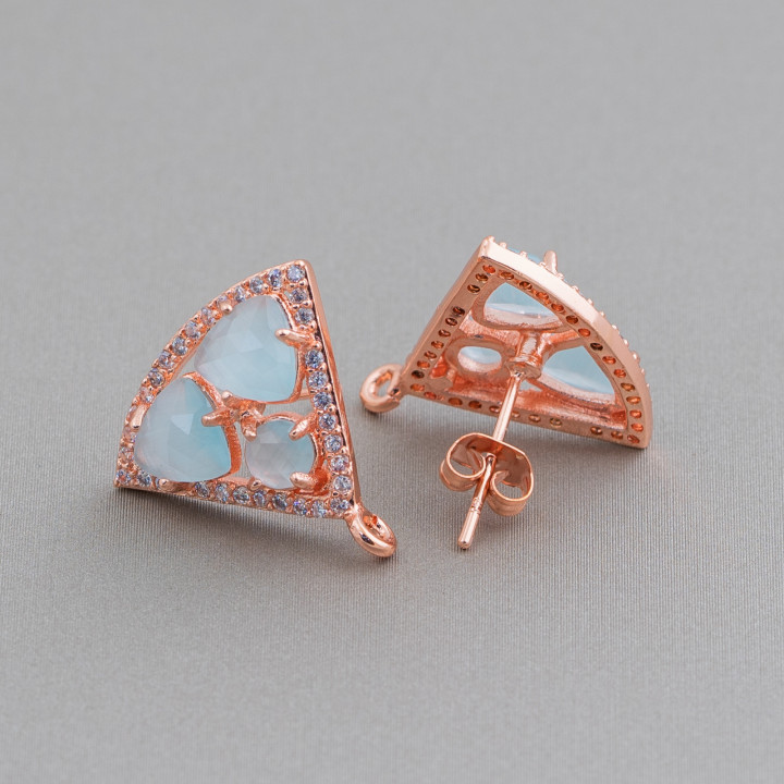 18x15mm Set Cat Eye Cabochon Triangle Brass Stud Pendientes Base 5 Pares Rose Gold Aqua