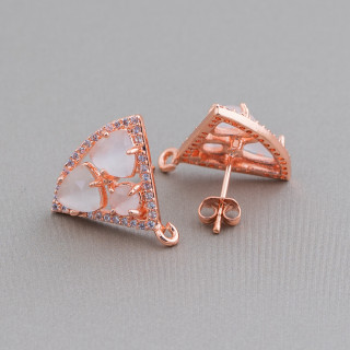 Base Per Orecchini Di Ottone A Perno Triangolo Con Cabochon Di Occhi Di Gatto Incastonati 18x15mm 5 Paia Oro Rosa Bianco