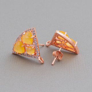 Base Per Orecchini Di Ottone A Perno Triangolo Con Cabochon Di Occhi Di Gatto Incastonati 18x15mm 5 Paia Oro Rosa Giallo