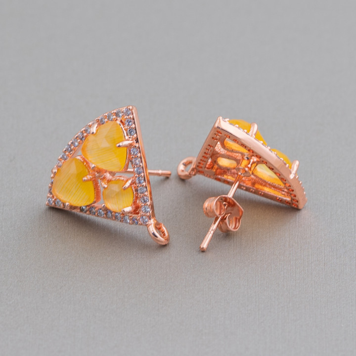 Base Per Orecchini Di Ottone A Perno Triangolo Con Cabochon Di Occhi Di Gatto Incastonati 18x15mm 5 Paia Oro Rosa Giallo