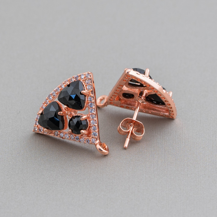 Base de aretes de latón con cabujón de ojo de gato de 18x15 mm, 5 pares, oro rosa, negro