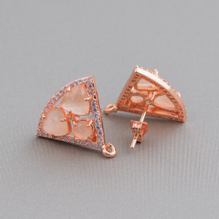 Brass Stud Earring Base Triangle with Cat's Eye Cabochon Set 18x15mm 5 Pairs Rose Gold Peach