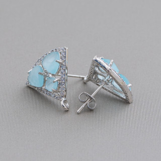 Dreieck Messing Ohrstecker Basis mit Set Cat Eye Cabochon 18x15mm 5 Paar rhodiniert Aqua