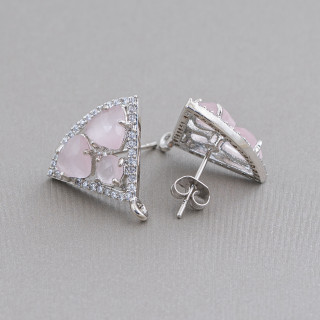 Base de aretes triangulares de latón con juego de cabujones de ojo de gato 18x15 mm 5 pares de polvo de rodio