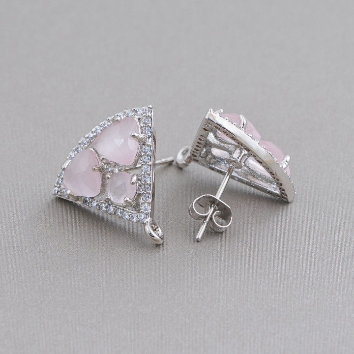 Base de aretes triangulares de latón con juego de cabujones de ojo de gato 18x15 mm 5 pares de polvo de rodio