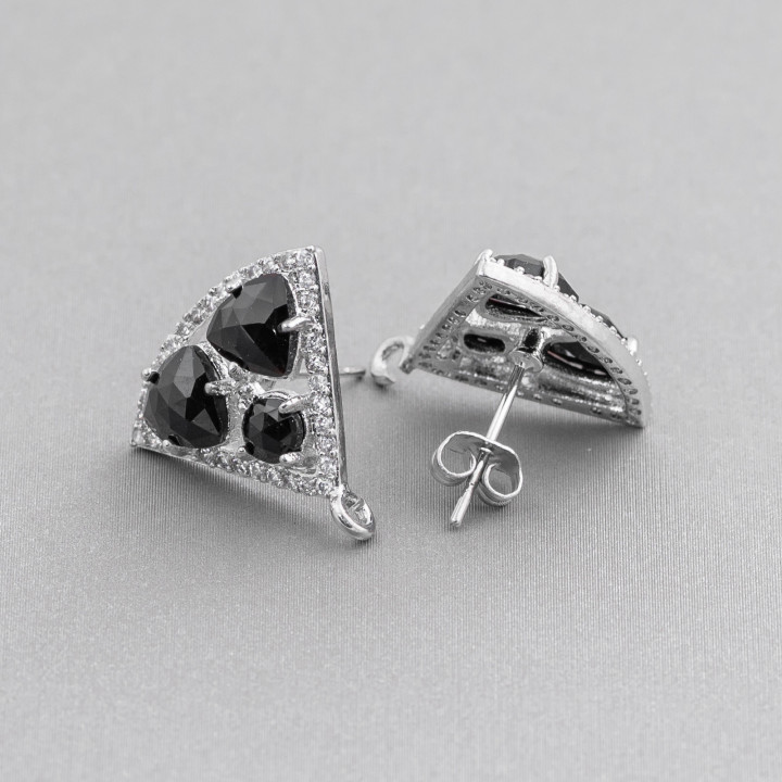 Boucles D'Oreilles Triangle En Laiton Avec Cabochon Oeil De Chat 18x15mm 5 Paires Noir Rhodié