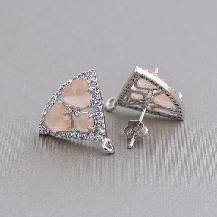 Base de aretes de latón con cabujón de ojo de gato de 18x15 mm, 5 pares, melocotón chapado en rodio