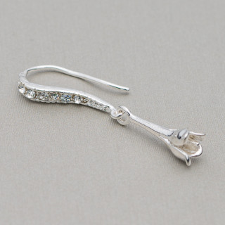 Base Pour Boucles D'Oreilles Laiton Avec Strass Crochet 3x35mm 25 Paires Argent