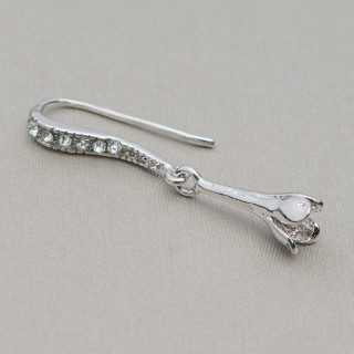Base Pour Boucles D'Oreilles Laiton Avec Strass Crochet 3x35mm 25 Paires Rhodié