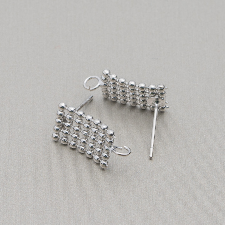 Brass Earring Base Rectangular Link Post 40 Pairs Rhodium Plated