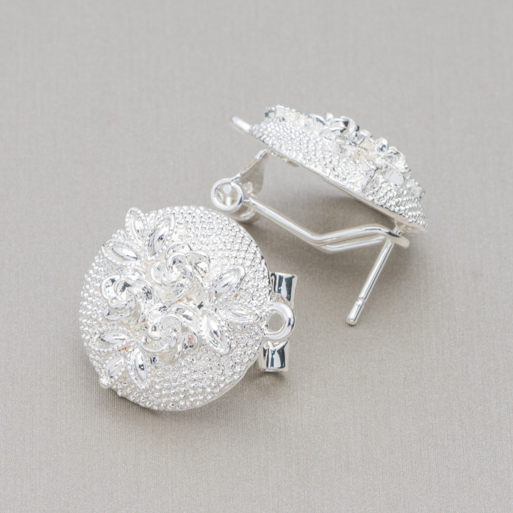 Base Pour Boucles D'Oreilles En Laiton Broche Fermeture À Pression 10 Paires Modèle 02 18mm Argent