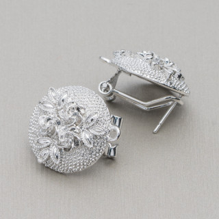 Brass Earring Base Snap Lock Post 10 Pairs Model 02 18mm Rhodium Plated