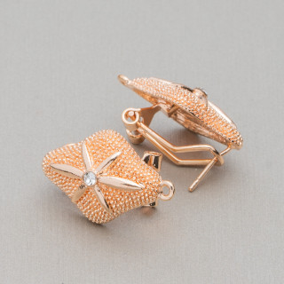 Base Pour Boucles D'Oreilles En Laiton Fermoir Broche 10 Paires Modèle 06 15x22mm Or Rose