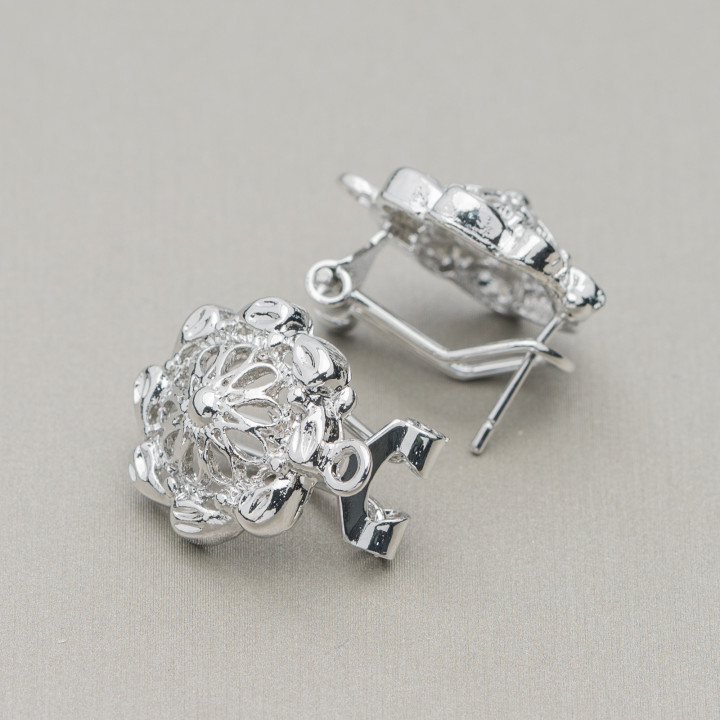 Base Pour Boucles D'Oreilles En Laiton Fermoir À Pression Broche 10 Paires Modèle 09 17mm Rhodié